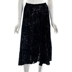 Anne Namba Vintage Burnout Velvet Silk Midi Skirt Black Y2K whimsical Festival S